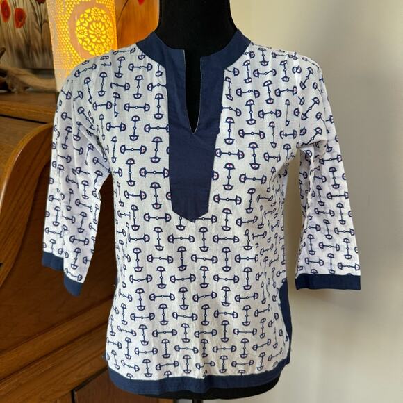 malabar bay Tops - Malabar Bay Navy and White Lightweight Coverup Shirt